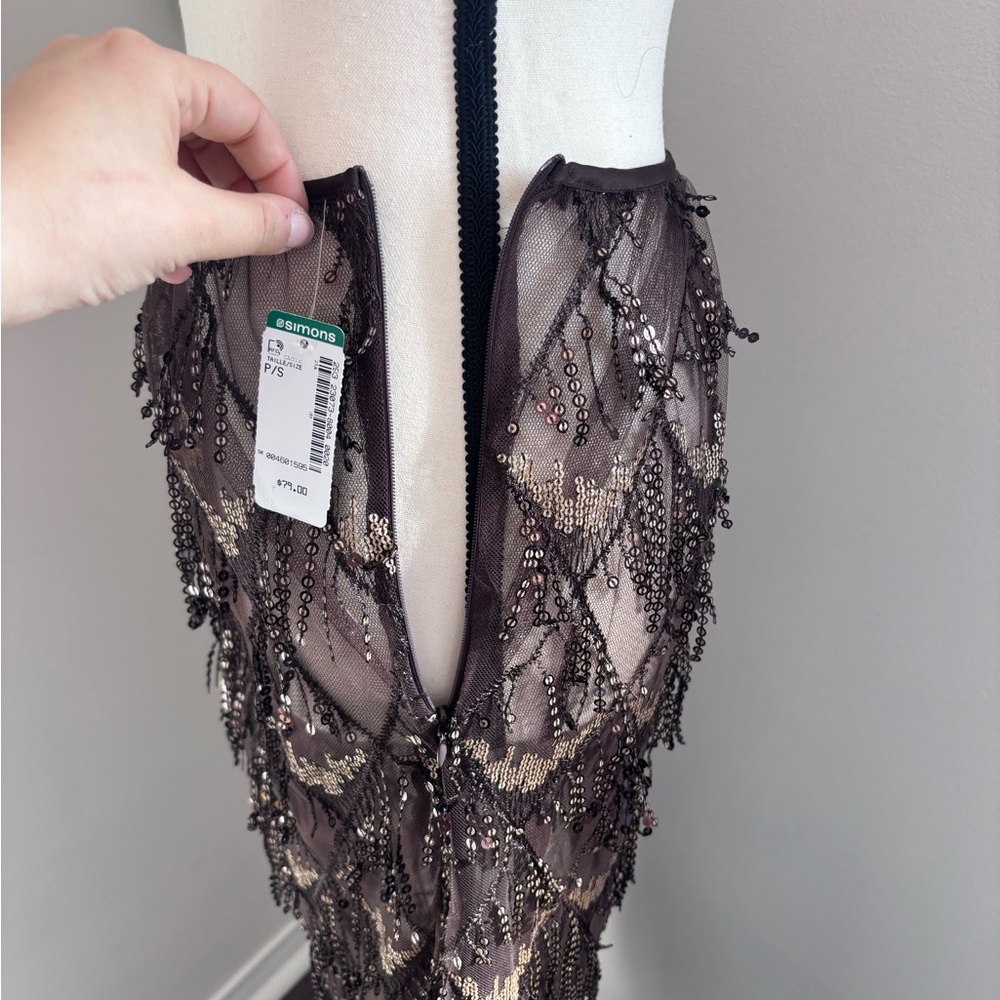 NWT Simons Chocolate Brown Sequin Lace Sequin Sparkly tulle Midi Skirt Size S - Picture 7 of 15